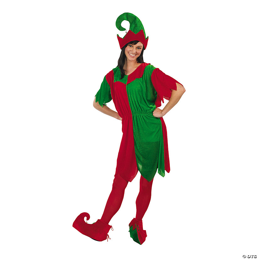 Women's Classic Christmas Elf Red &amp; Green Polyester Costume - One Size Image