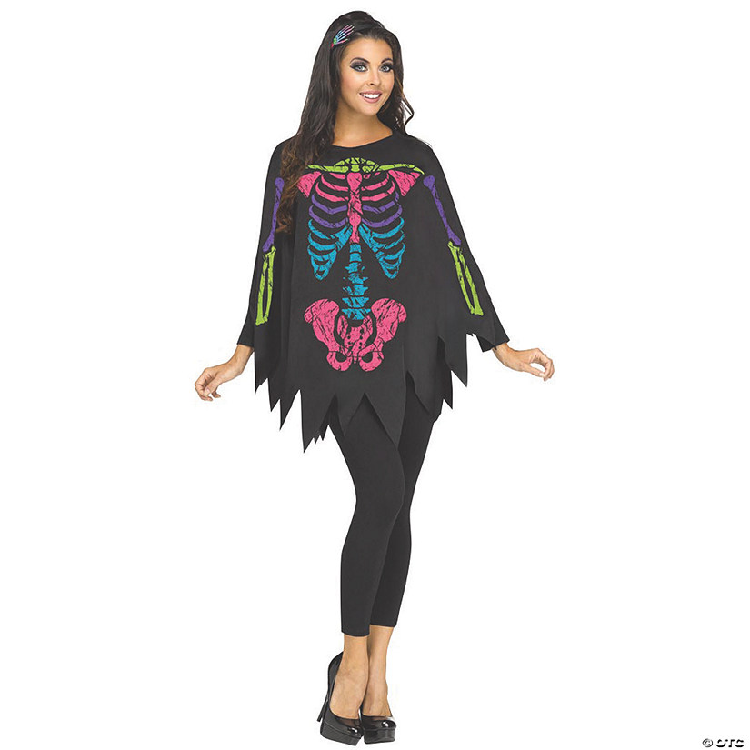 Women's Colorful Skeleton Poncho Costume Image