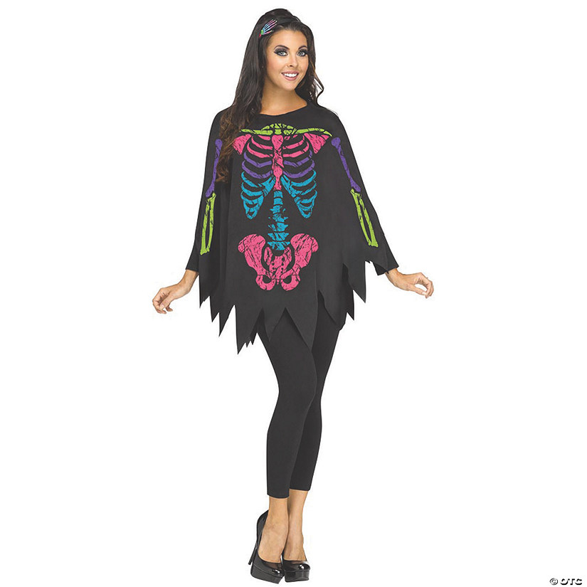 Women's Colorful Skeleton Poncho Costume Image
