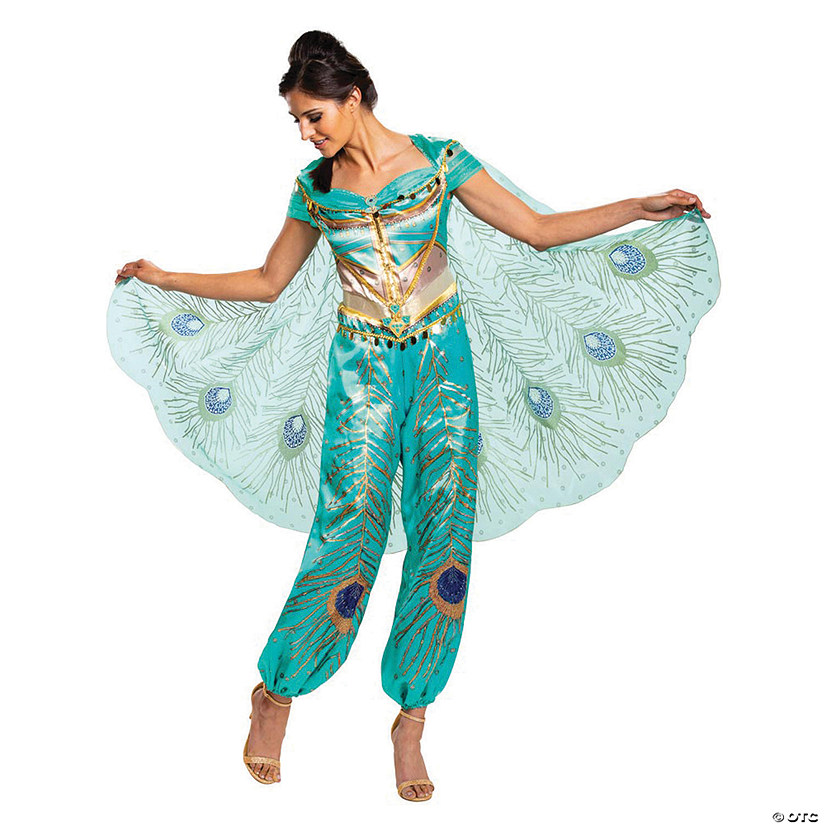 Women's Deluxe Aladdin&#8482; Live Action Teal Jasmine Costume - Large Image
