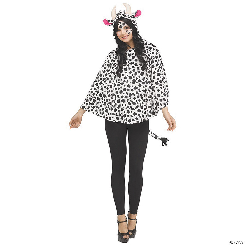 Women's Hooded Cow Poncho Costume Image