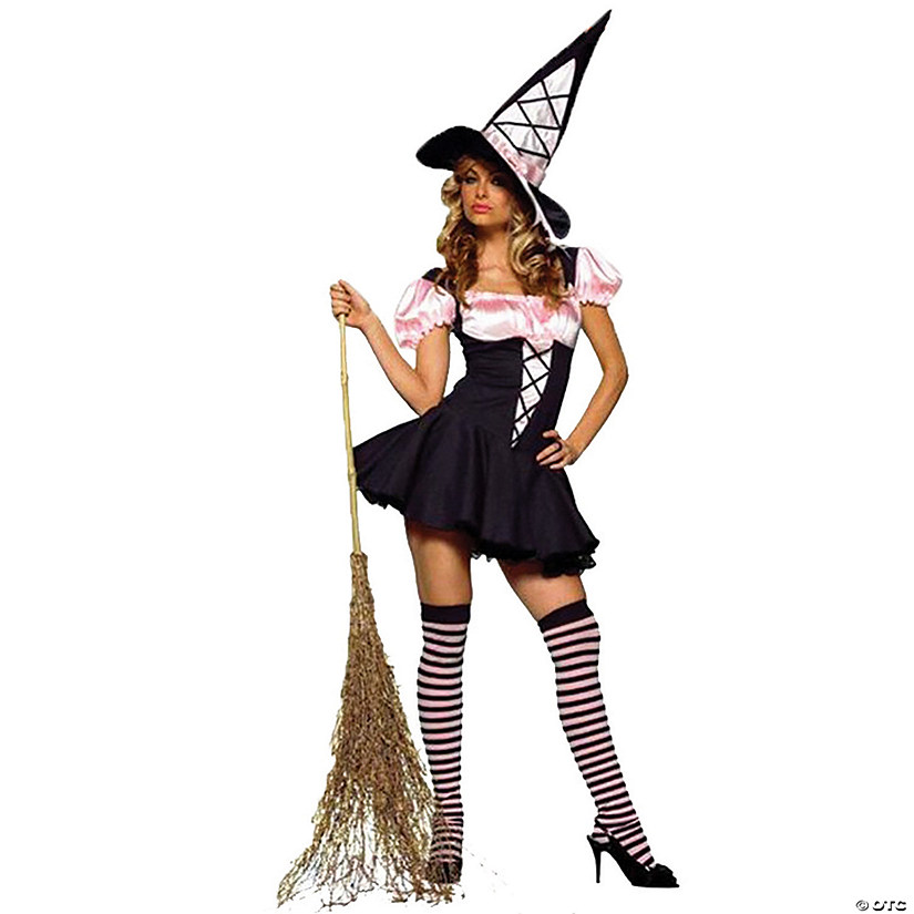 Women's Pink & Black Witch Costume Image