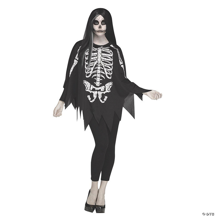 Women's Skeleton Poncho Costume Image