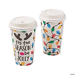 Christmas Gnome Paper Coffee Cups with Lids - 12 Ct.