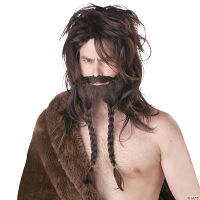 Men s Brown Viking Wig with Beard Mustache Halloween Express