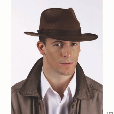Adults Brown Polyester Fedora Hat with Brown Ribbon Costume Accessory