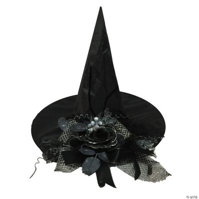 Adults Black Witch Hat with Rose Ribbon Halloween Express